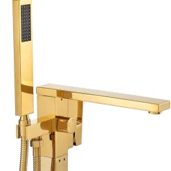 Silla élégant Robinet de Baignoire sur pied avec inverseur et bec rotatif avec douchette et flexible, Doré