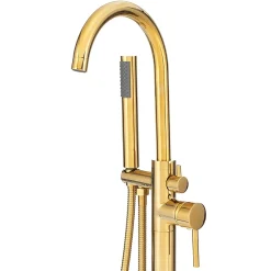 Silla élégant Robinet de Baignoire sur pied avec inverseur et bec rotatif avec douchette et flexible, Doré