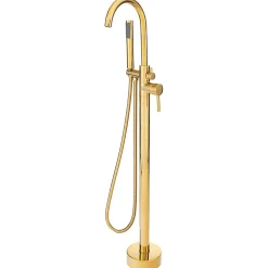 Silla élégant Robinet de Baignoire sur pied avec inverseur et bec rotatif avec douchette et flexible, Doré