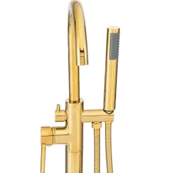 Silla élégant Robinet de Baignoire sur pied avec inverseur et bec rotatif avec douchette et flexible, Doré