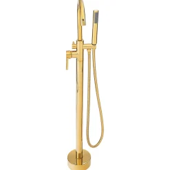 Silla élégant Robinet de Baignoire sur pied avec inverseur et bec rotatif avec douchette et flexible, Doré