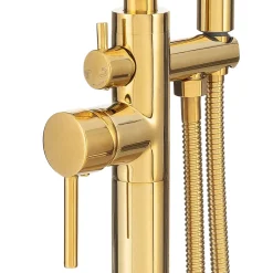 Silla élégant Robinet de Baignoire sur pied avec inverseur et bec rotatif avec douchette et flexible, Doré