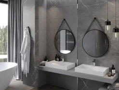 SILLA Miroir mural rond, 70 cm, cadre noir