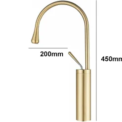 SILLA Mitigeur lavabo moderne bec haut en Laiton, économie d'eau, Doré