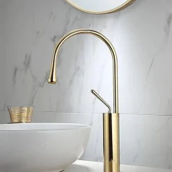 SILLA Mitigeur lavabo moderne bec haut en Laiton, économie d'eau, Doré