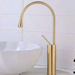 SILLA Mitigeur lavabo moderne bec haut en Laiton, économie d'eau, Doré