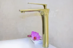 SILLA Mitigeur lavabo moderne bec haut en Laiton, économie d'eau, Doré