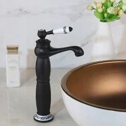 SILLA Mitigeur lavabo retro bec haut en Laiton, économie d'eau, Noir