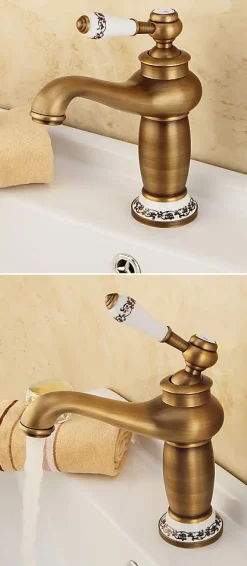 SILLA Mitigeur lavabo retro en Laiton, économie d'eau, Vintage doré