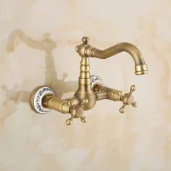 SILLA Mitigeur lavabo retro en Laiton, mural, Vintage doré