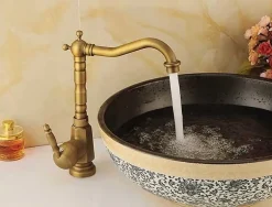 SILLA Mitigeur lavabo retro bec haut en Laiton, économie d'eau, Vintage doré