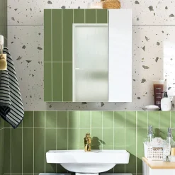 SoBuy Armoire Murale avec Miroir, 1 Porte 3 Compartiments, Étagères Réglables, Blanche