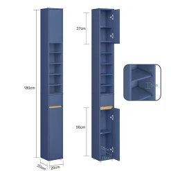 SoBuy Armoire Salle de Bain en MDF Bleue avec Tiroir et Étagères Réglables