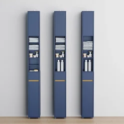 SoBuy Armoire Salle de Bain en MDF Bleue avec Tiroir et Étagères Réglables