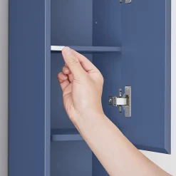 SoBuy Armoire Salle de Bain en MDF Bleue avec Tiroir et Étagères Réglables