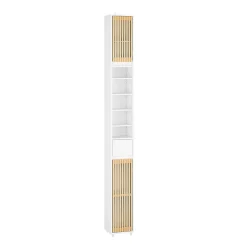 SoBuy Colonne d'Armoire pour Salle de Bain avec 6 Étagères Réglables, Blanche, 20x20x180 cm, BZR34-BW