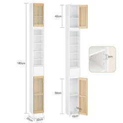SoBuy Colonne d'Armoire pour Salle de Bain avec 6 Étagères Réglables, Blanche, 20x20x180 cm, BZR34-BW