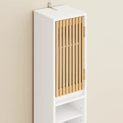 SoBuy Colonne d'Armoire pour Salle de Bain avec 6 Étagères Réglables, Blanche, 20x20x180 cm, BZR34-BW