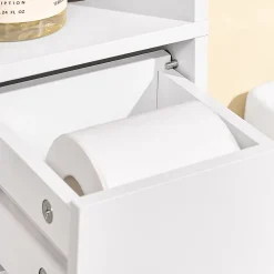 SoBuy Colonne de Salle de Bain avec Porte et Tiroir Résistant à l'Humidité Blanc