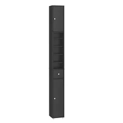SoBuy Colonne de salle de bain étanche avec étagères et tiroirs réglables, MDF noir