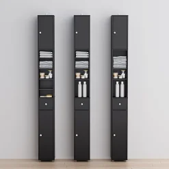 SoBuy Colonne de salle de bain étanche avec étagères et tiroirs réglables, MDF noir