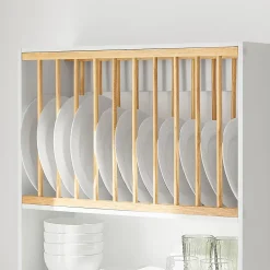 SoBuy KCR09-W Porte-Assiettes Murale, Meuble de Rangement d'Assiettes et Epices, Etagère Murale Blanche