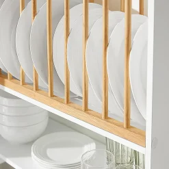 SoBuy KCR09-W Porte-Assiettes Murale, Meuble de Rangement d'Assiettes et Epices, Etagère Murale Blanche