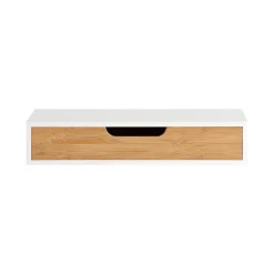 SoBuy Étagère Murale avec Tiroir - Étagère Flottante Moderne Blanche & Nature