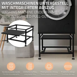 Socle de machine à laver avec étagère extensible base sèche-linge en acier noir