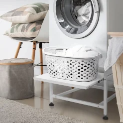 Socle de machine à laver avec étagère extensible base sèche-linge en acier blanc