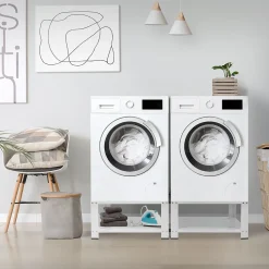 Socle machine à laver double avec étagère base sèche-linge blanc 150 kg/support
