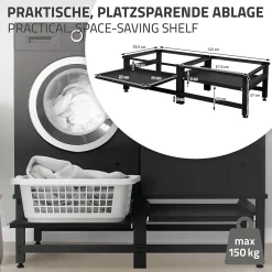 Socle machine à laver double avec étagère base sèche-linge noir 150 kg/support