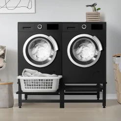 Socle machine à laver double avec étagère base sèche-linge noir 150 kg/support