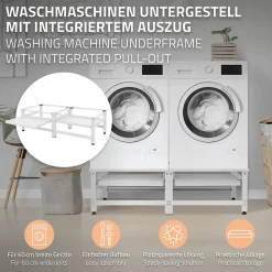 Socle machine à laver double avec étagère base sèche-linge blanc 150 kg/support