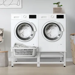 Socle machine à laver double avec étagère base sèche-linge blanc 150 kg/support