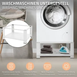 Socle pour machine à laver en acier blanc accessoire avec étagère 63x54x32 cm