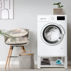Socle pour machine à laver en acier blanc accessoire avec étagère 63x54x32 cm