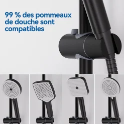 SOFETIY MAX Barre de douche en acier inoxydable - Kit complet avec coulisseau rond et fixations chromées