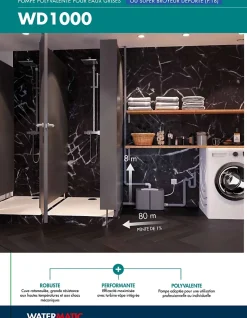 Superbroyeur 4 entrées pompe de relevage intégrée WATERMATIC WD1000 évacuation de 1 évier+1 lavabo+1 douche+1 machine à laver