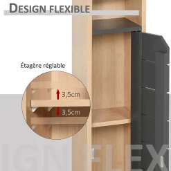 Support papier toilette - porte-papier toilette - armoire pour papier toilette - 2 niveaux + sortie papier MDF gris bambou