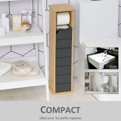 Support papier toilette - porte-papier toilette - armoire pour papier toilette - 2 niveaux + sortie papier MDF gris bambou