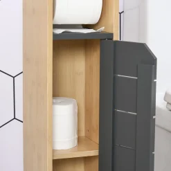 Support papier toilette - porte-papier toilette - armoire pour papier toilette - 2 niveaux + sortie papier MDF gris bambou