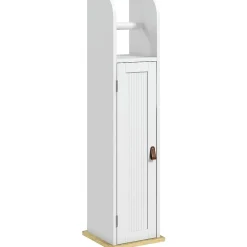 Support papier toilette - porte-papier toilette - armoire pour papier toilette - porte, 2 étagères, sortie papier blanc bois clair