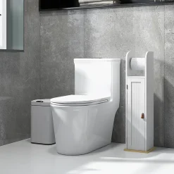 Support papier toilette - porte-papier toilette - armoire pour papier toilette - porte, 2 étagères, sortie papier blanc bois clair