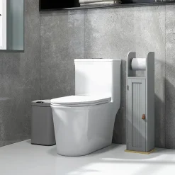 Support papier toilette - porte-papier toilette - armoire pour papier toilette - porte, 2 étagères, sortie papier gris bois clair