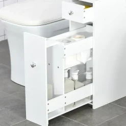 Support papier toilette - porte-papier toilette - armoire pour papier toilette - 2 tiroirs, coffre - MDF blanc