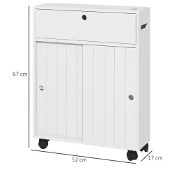 Support papier toilette sur roulettes - armoire papier toilette - 2 portes coulissantes, étagère, 2 compartiments fermés - blanc