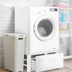 Support pour machine à laver 63 x 54 cm socle réhausseur en métal avec tiroir