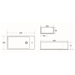 Swiss Aqua Technologies Brevis Lave-mains suspendu avec trou pour robinetterie à droite, 40,5x20,5x10,5cm (SATBRE4020SR)