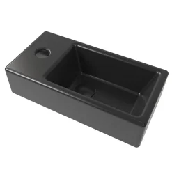 Swiss Aqua Technologies Brevis Lave-mains suspendu Noir mat avec trou pour robinetterie à gauche, 40,5x20,5x10,5cm + Bonde